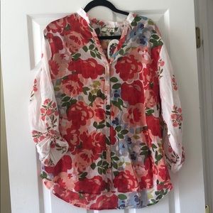 Floral tab sleeve blouse